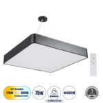 GLOBOSTAR® KAMALA 61208 Μοντέρνο Κρεμαστό Φωτιστικό Οροφής LED 75W 8625lm 120° AC 220-240V IP20 Ρυθμιζόμενο Λευκό CCT με Χειριστήριο από 2700K έως 6000K Dimmable - Lumileds SMD Chip - Μαύρο Ματ - Μ60 x Π60 x Υ8cm - 3 Χρόνια Εγγύηση - Image 2