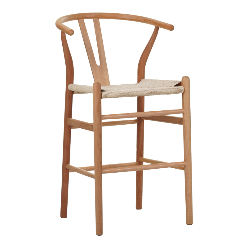 029-000286 Σκαμπό μπαρ Wishbone pakoworld μεσαίου ύψους rubberwood-σχοινί σε φυσική απόχρωση 55x49x96εκ - Image 1