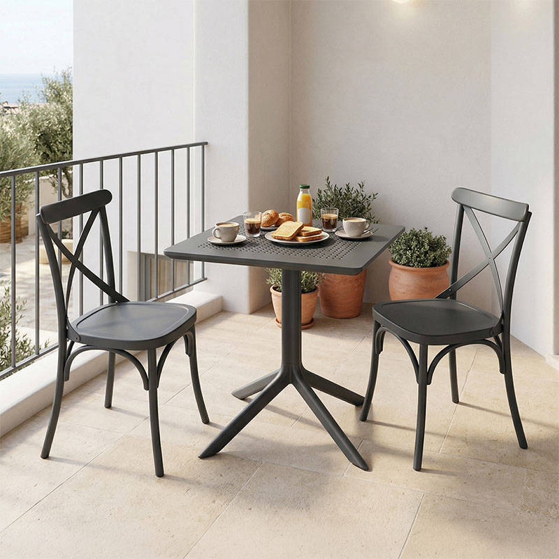 200-001640 Τραπεζαρία Groovy Crossie pakoworld σετ 3τεμ ανθρακί PP 60x60x76εκ - Image 1