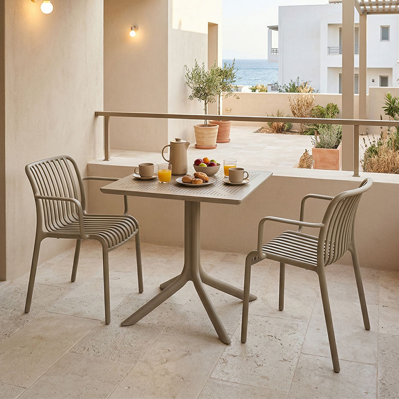 200-001642 Τραπεζαρία Groovy Zoi pakoworld σετ 3τεμ cappuccino PP 60x60x76εκ - Image 1