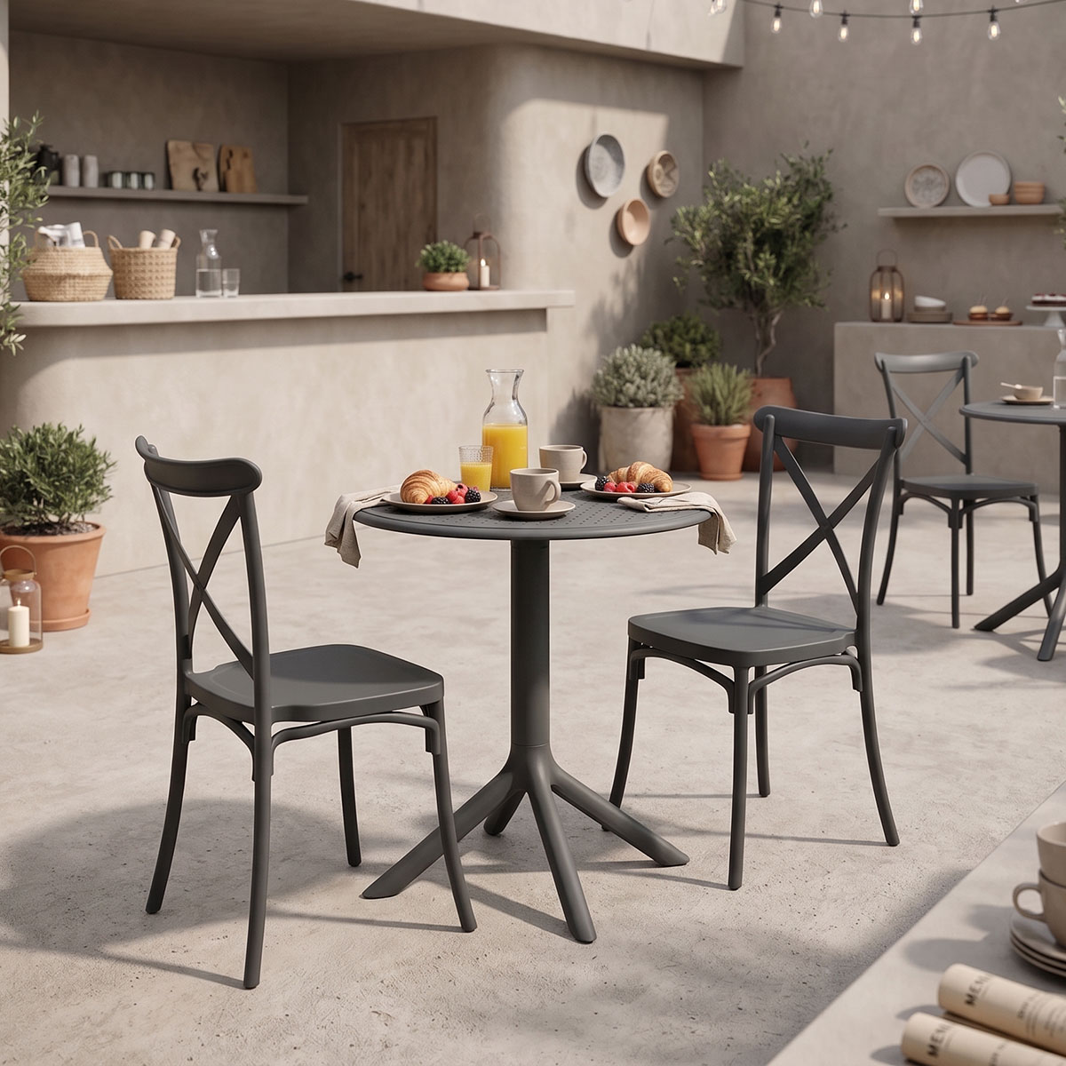 200-001855 Τραπεζαρία Mercon Crossie pakoworld σετ 3τεμ ανθρακί PP Φ60x75εκ - Image 1