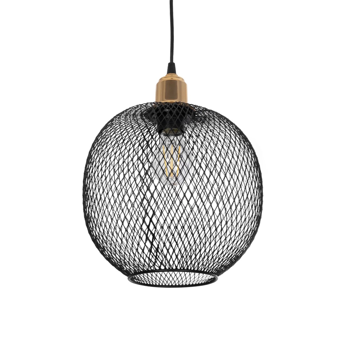 201_0019_0 GLOBOSTAR® WIRE LE-201-0019 Μοντέρνο Κρεμαστό Φωτιστικό Οροφής με Ντουί 1 x E27 AC 220-240V IP20 - Μαύρο & Χρυσό - Μ25 x Π25 x Υ32cm - Image 1