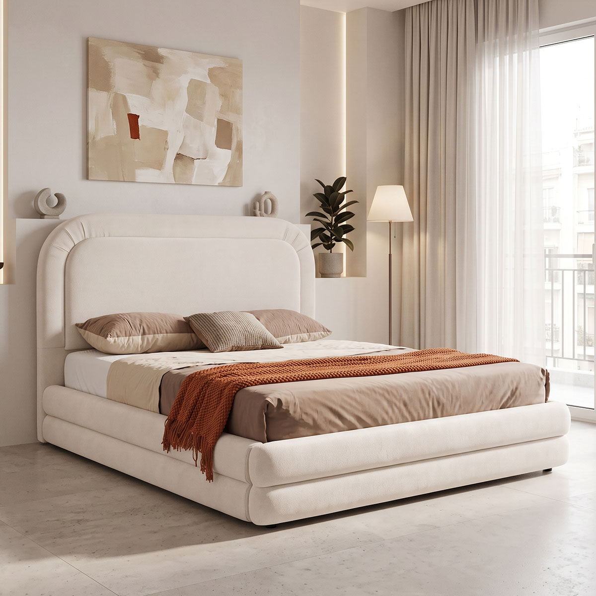 279-000031 Κρεβάτι διπλό Arlia pakoworld χώρο μπεζ ύφασμα 160x200εκ - Image 1