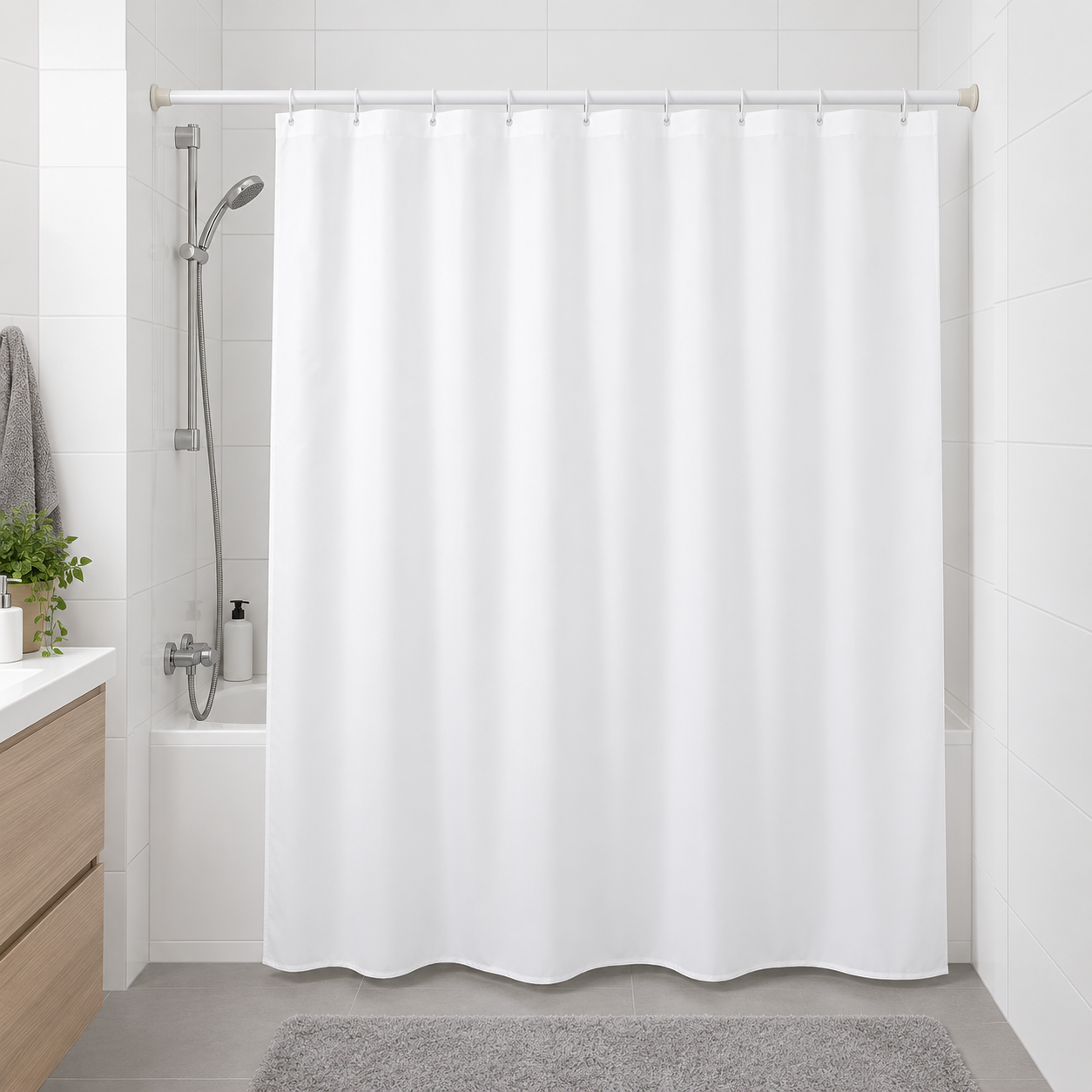 DC-025001_1 Κουρτίνα Μπάνιου 180x180cm Υφασμάτινη Λευκή MRShome - Image 1
