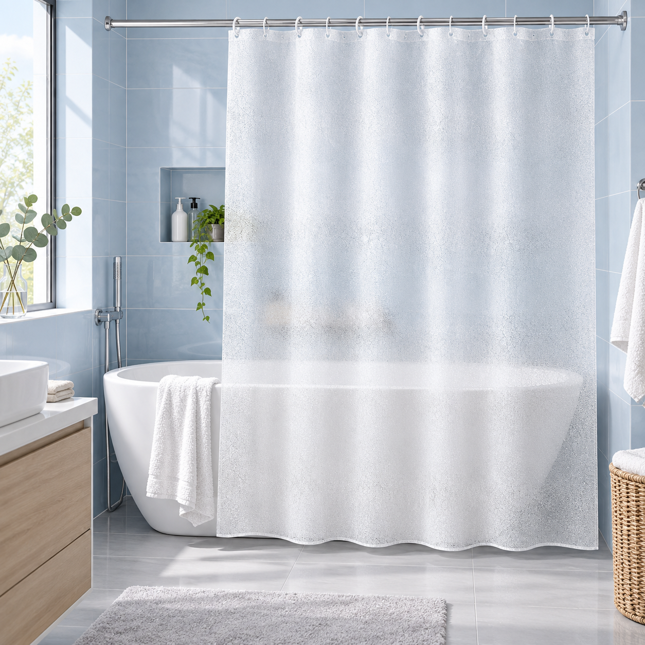 DC-025013_1 Κουρτίνα Μπάνιου 180x180cm PEVA Διάφανη με Μεταξωτή Υφή MRShome - Image 1