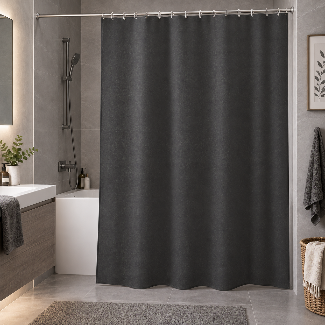 DC-025015_1 Κουρτίνα Μπάνιου 180x180cm PEVA Μαύρη με Μεταξωτή Υφή MRShome - Image 1