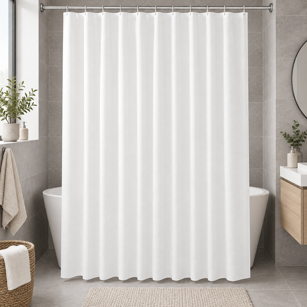 DC-025017_1 Κουρτίνα Μπάνιου 180x180cm PEVA Λευκή με Γεωμετρικό Μοτίβο MRShome - Image 1