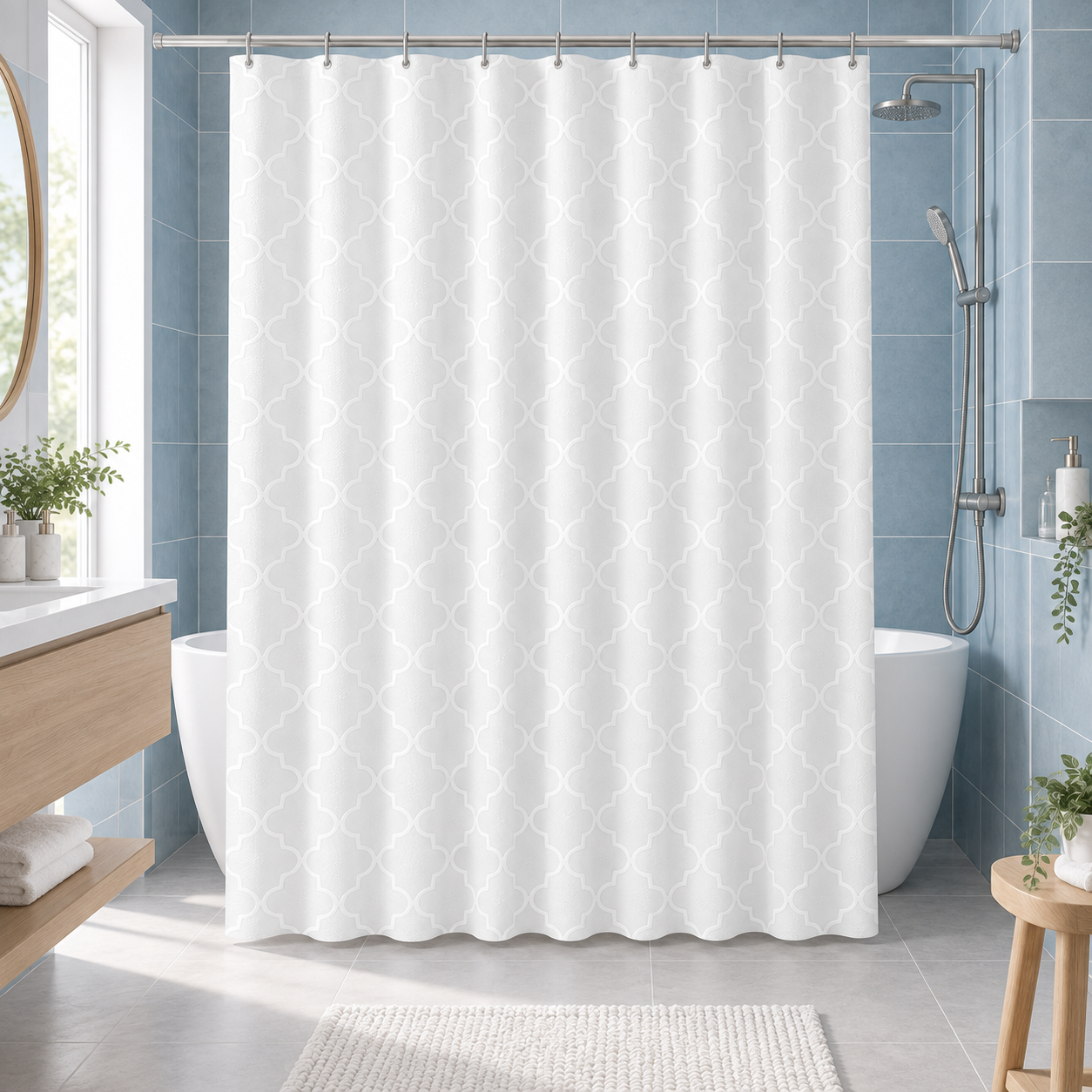 DC-025018_1 Κουρτίνα Μπάνιου 180x180cm Πλαστική Λευκή με Σχέδιο MRShome - Image 1