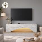 Έπιπλο τηλεόρασης Mara Megapap με LED χρώμα λευκό εφέ μαρμάρου 150x31,4x40εκ.