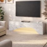 Έπιπλο τηλεόρασης Mara Megapap με LED χρώμα λευκό εφέ μαρμάρου 150x31,4x40εκ. - Image 2